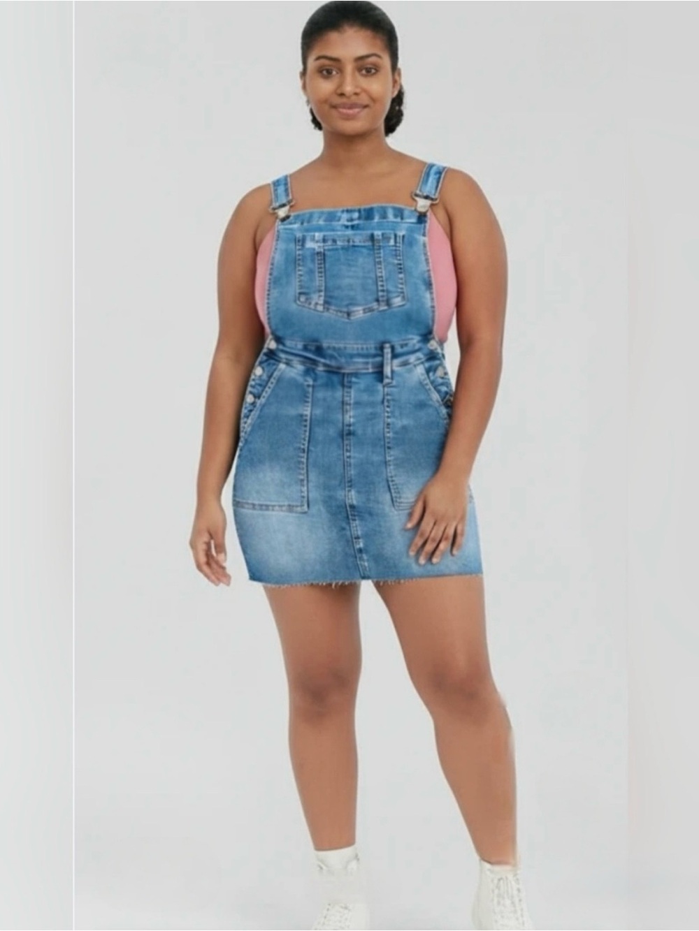 Judy Blue High Waisted Denim Raw Hem Overall Mini Dress Size 2XL NWT